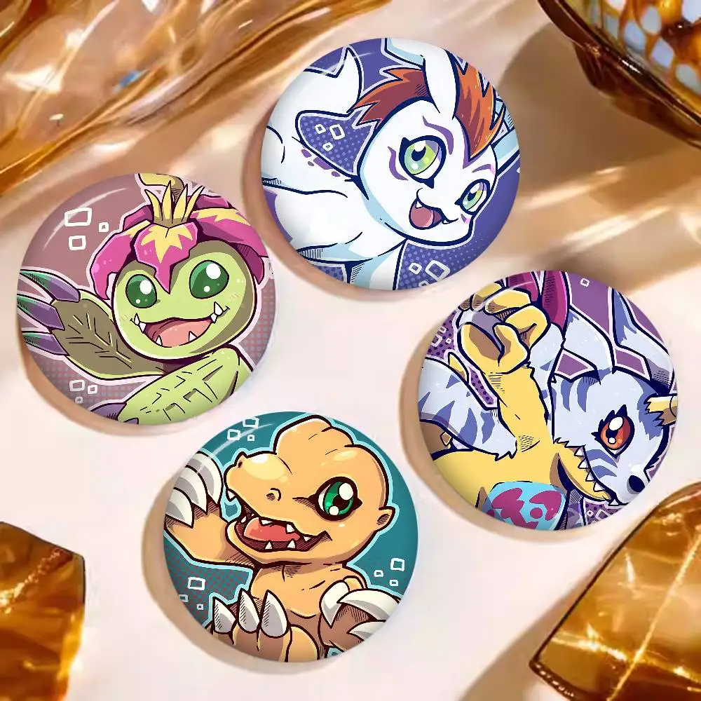 D-DigimonS Retro Anime Creative Pins Funny Faces Round Snap-in Brooch Badge Backpack Hat Accessories Jewelry Gifts