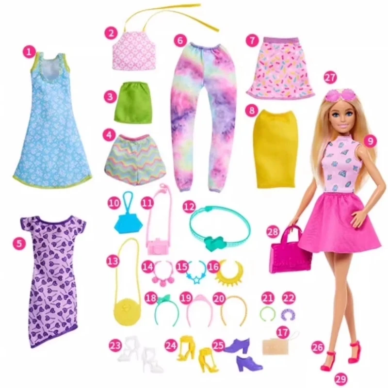 Zestaw Barbie Fashion Matching Gift Box HKB07, zabawki dla dziewczynek, wiele różnych strojów i akcesoriów, kompletny zestaw do odgrywania ról.