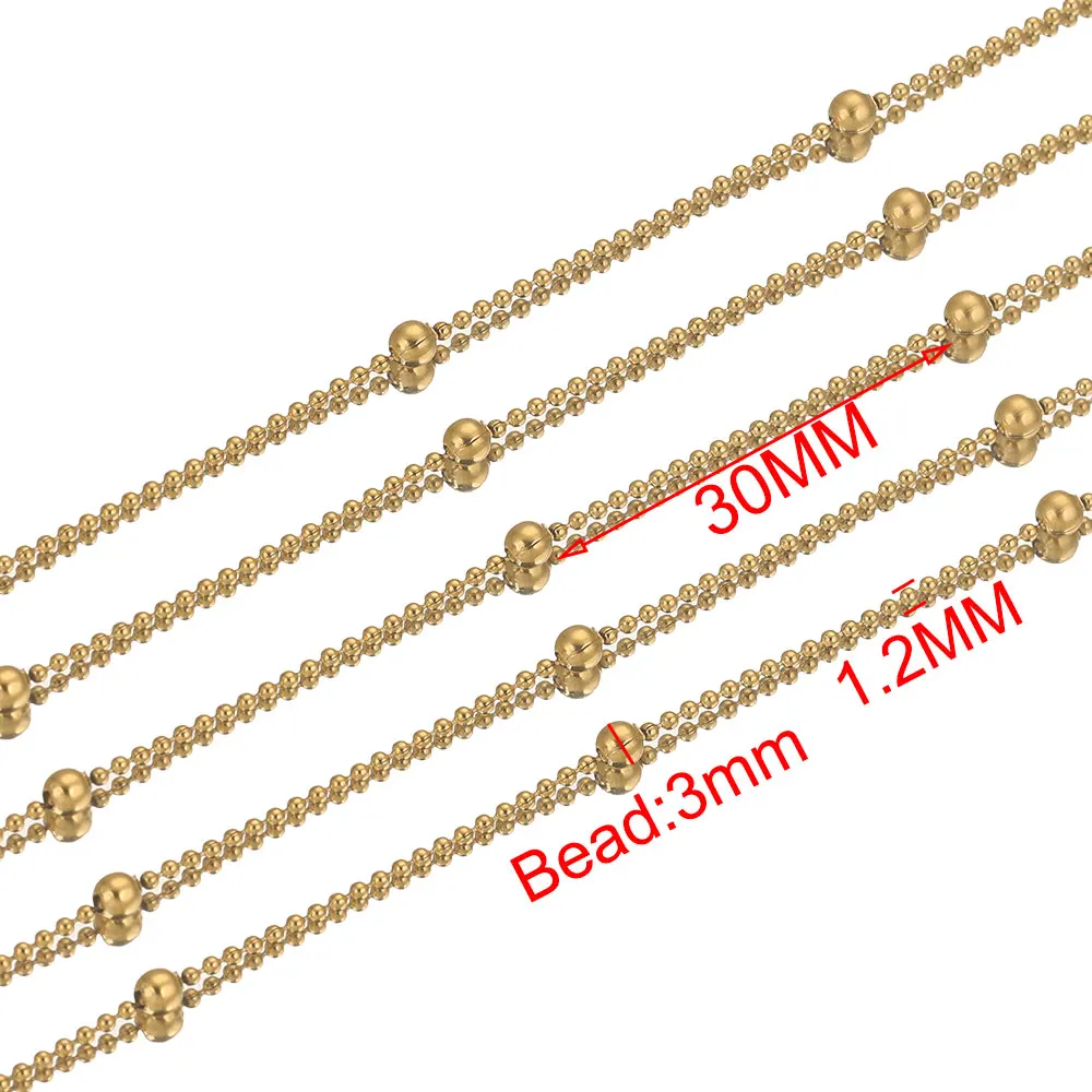 ステンレス鋼ビーズチェーン,ジュエリー作り用,ゴールドチェーン,ネックレス,卸売用品,2m, 3mm