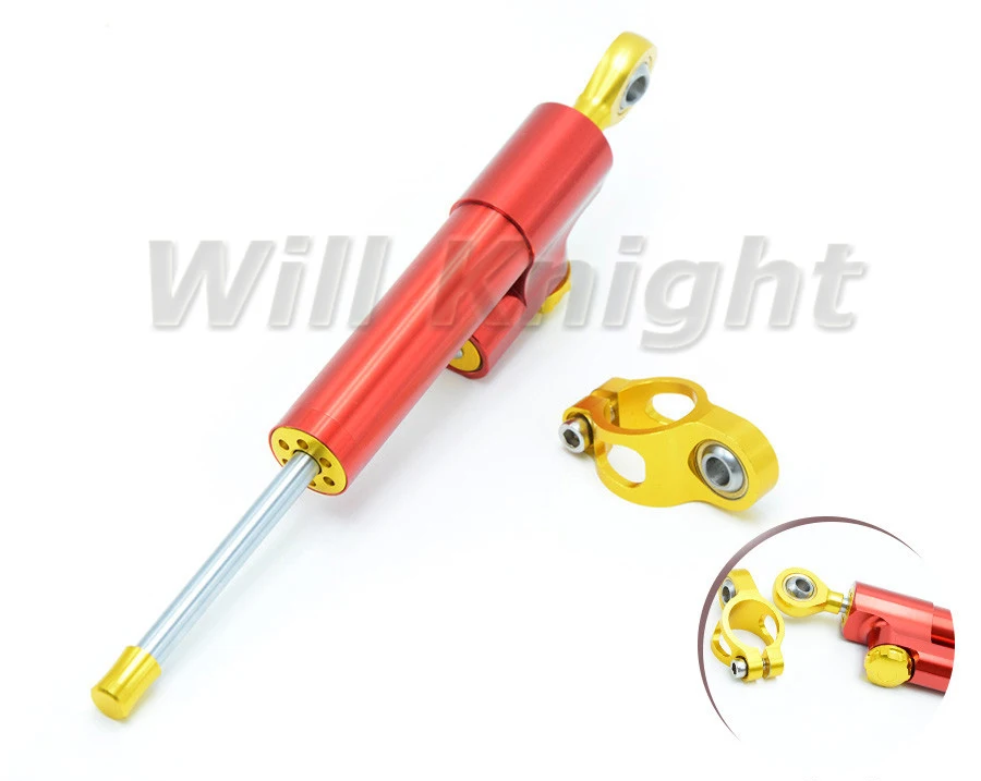 

Universal CNC Motorcycle Adjustable Steering Damper Stabilizer Red Gold