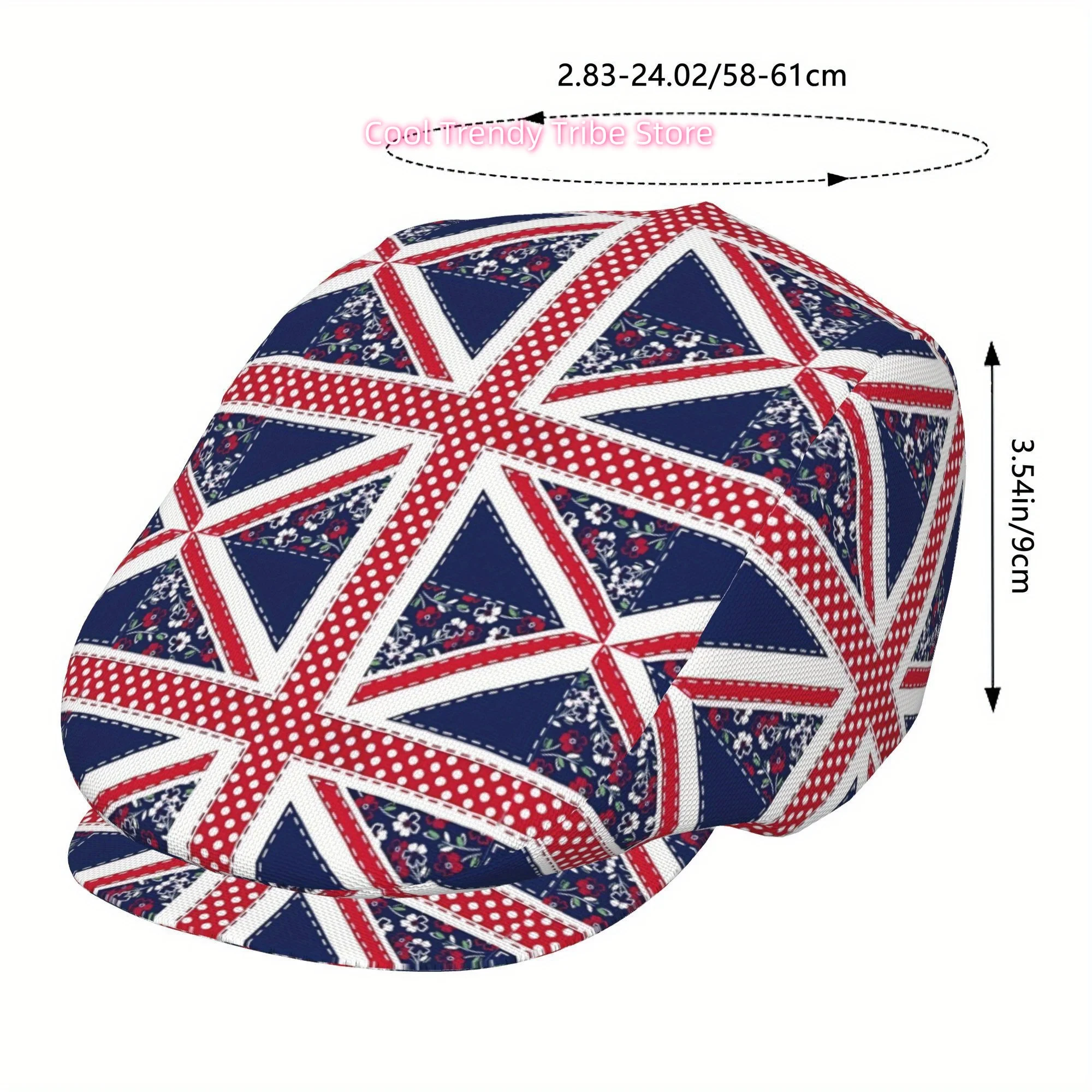 1pc English Country Garden Union Jack Design Full Face Print Beret Fashion Newsboy Cap Unisex Golf Cap Outdoor Sports Leisure Ac