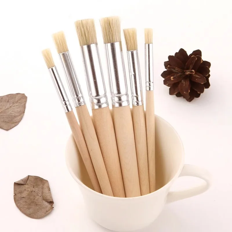 6-pack Piggy Mane Oil Painting Brush Round Head Wooden Handle Hard Hair Set Paint Brush Pier Pen Professional Art Cleaning Brush