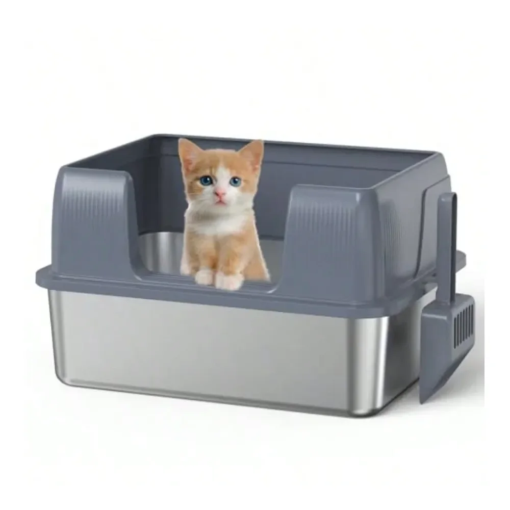 

Cat Litter Box Litter Box Cat AccessoriesSteel Litter Box With Lid High Side Metal Kitty Litter Box No Stick No Smell Easy To Cl
