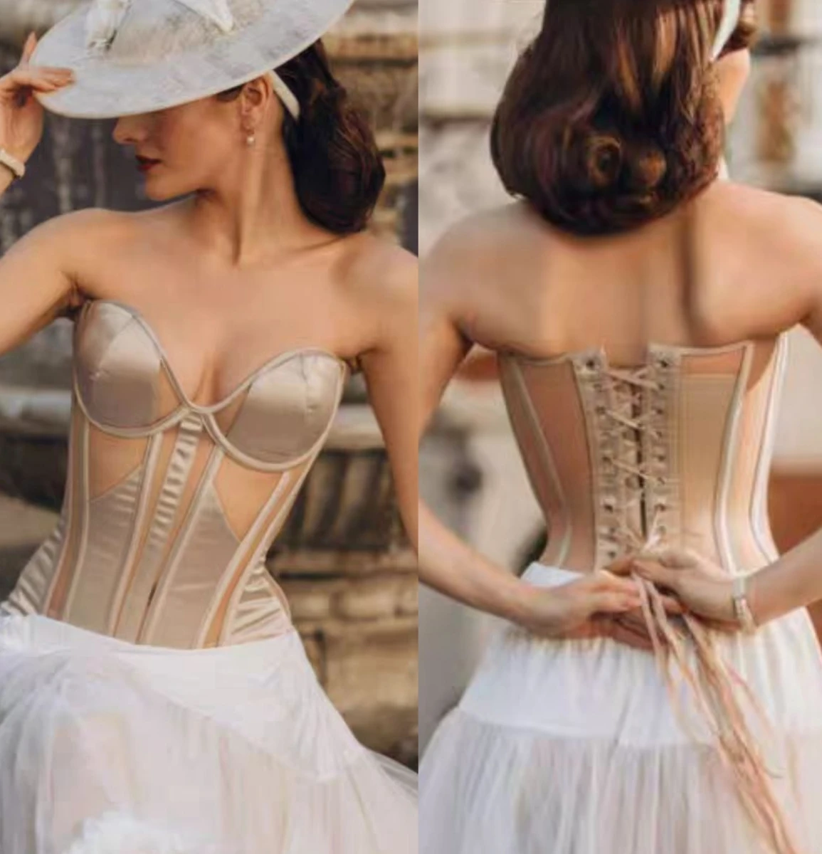 

New French Sexy Corsets Outerwear Mesh Waistband Fishbone Bra Corset Top Wedding Dress Shapewear Slim Body Beauty Bustier