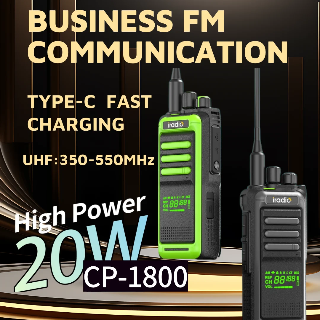 Iradio RT-1800 Walkie Talkie 20W 99CH Type-C VERBORGEN DISPLAYSCHERM TOT CTCSS DCS VOX VOX Monitor Scrambler Scannen Definbaar