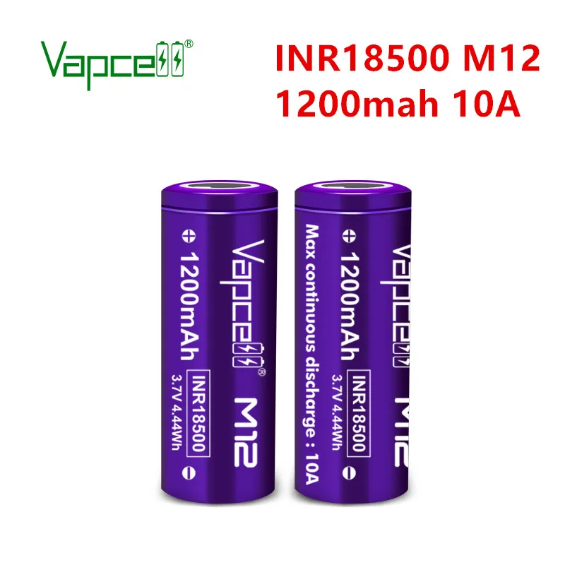 Original Vapcell 18500 Li ion Battery M12 1200mah 10A 3.7V INR18500 Rechargeable lithium Batteries For Flashlight Power Tool