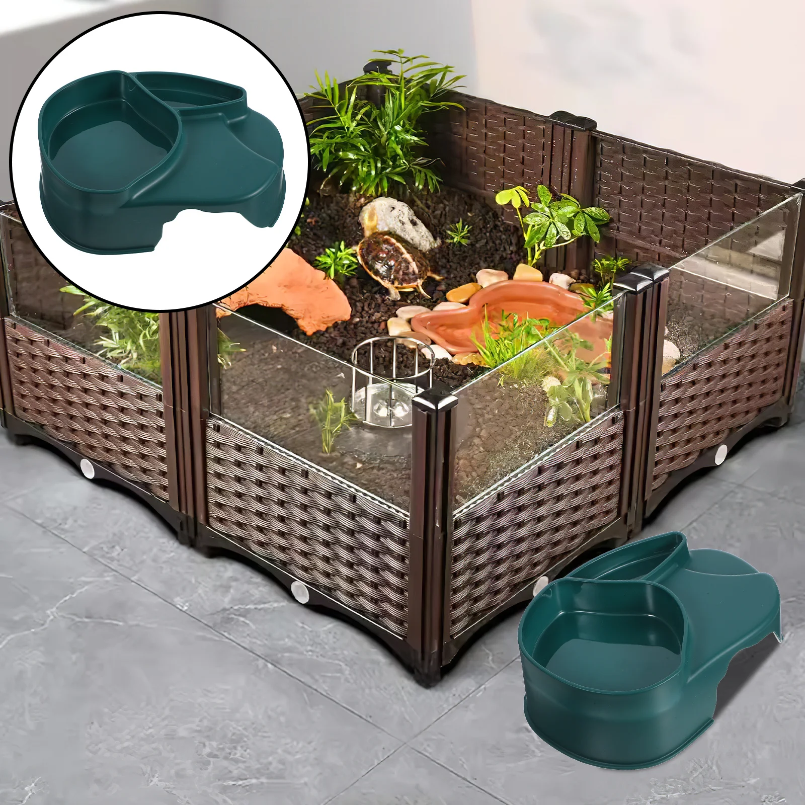 

ABS Reptile Food Bowl Durable Non Break Feeding Dish Multifunctional Sunbathing Platform Hiding Cave Water Dish
