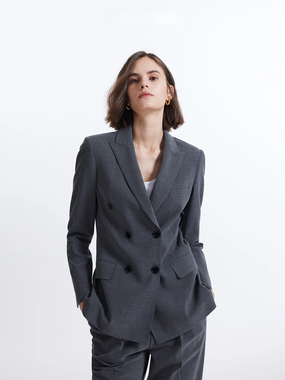 

ay OL Busin Suit Set for Women Commute Interview Formal Wear Leisure Polyester Waist-Cinching Long Sve Suit