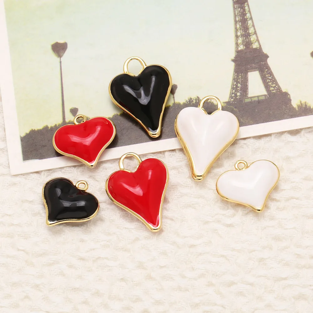 OCESRIO Trendy Red Enamel Heart Pendant for Necklace Copper Gold Plated Black White Enamel Jewelry Making Component pdta857
