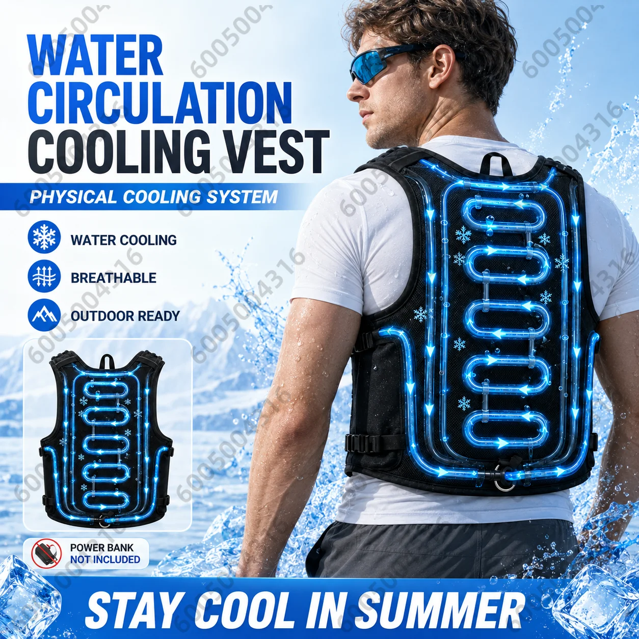 Unisex Water Circulation Cooling Vest with Chilled Back Flow System Breathable Outdoor Workwear for Fishing Hiking Construction