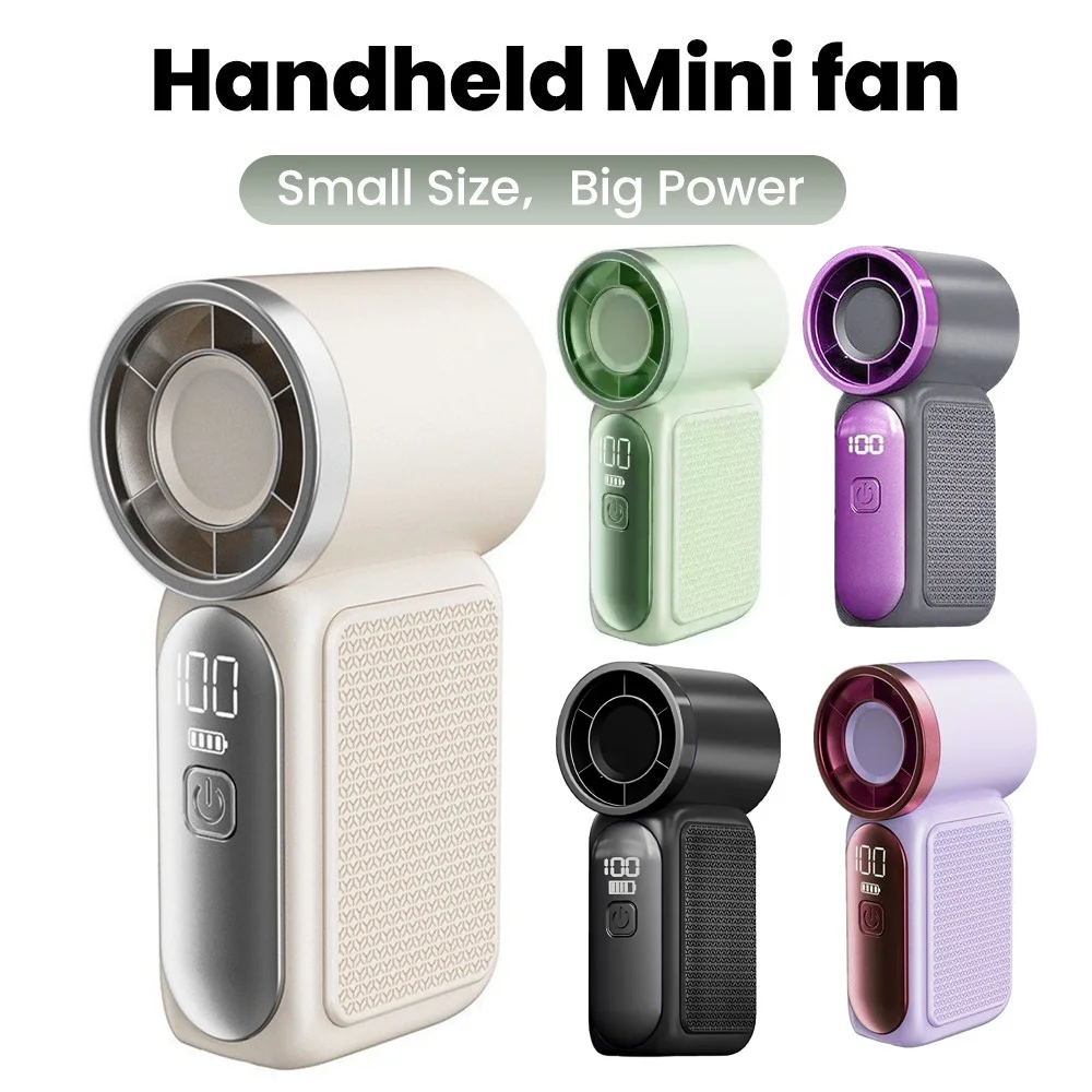 Ventilador Portátil Mini de Mão com Múltiplas Velocidades Ajustáveis, Ventilador Recarregável Tipo C com Display Digital, Ventilador de Mesa para Uso Externo com Carregamento Tipo-C