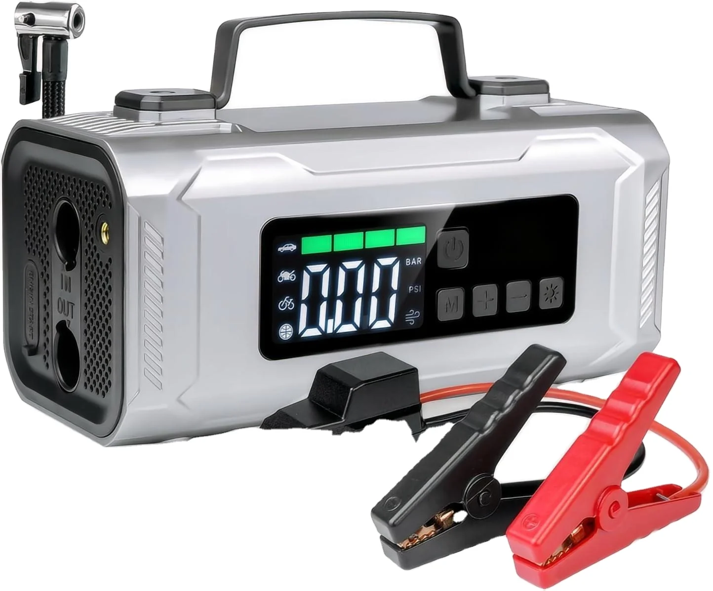 

820Hot Multifunctional 4-in-1 Jump Starter with Car Air Compressor Emergency Power Supply LED Light with Digital Screen Starte