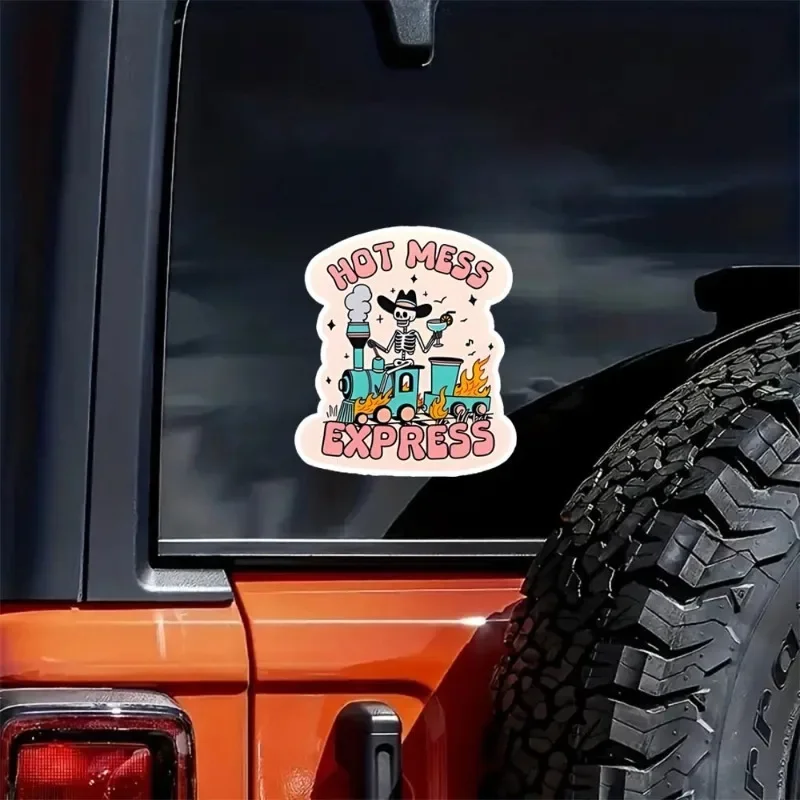 

2шт «Hot Mess Express» наклейки с черепом и поездом — острые виниловые наклейки для ноутбука, телефона и мотоцикла (Рождество)