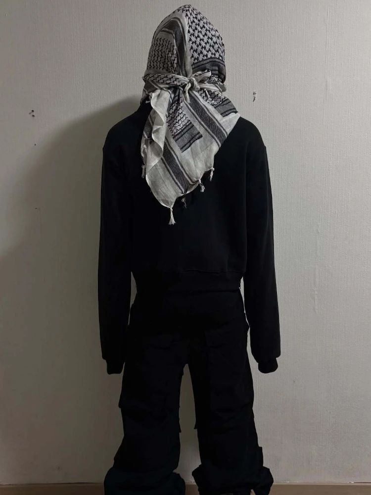 

Men's Harajuku Hooded Zipper Cardigan Unique Autumn Winter High Neck Sportswear Top with Scarf for Street Style Fashion