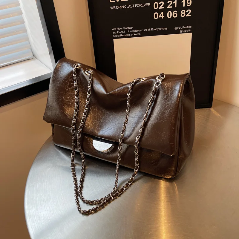 

Осенне-зимняя сумка на ремешке с цепочкой, универсальный кошелек на плечо для женщин, текстурированная сумка через плечо, повседневная сумка-тоут, минималистичная дневная сумка ​