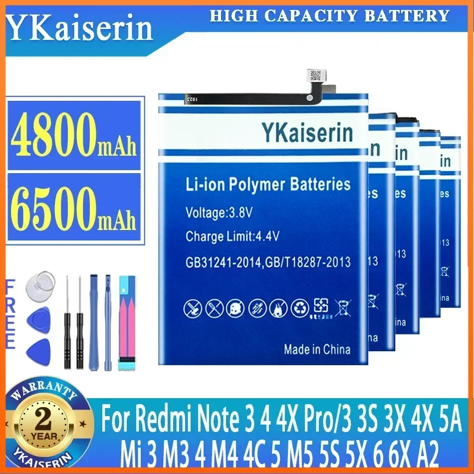 YKaiserin Battery BN43 BN41 BM46 BM31 BM32 BM35 BM22 BM36 BN31 BM39 BN36 BM47 BN34 For Redmi 3 3S 3X 4X 5A Note 3 4 4X Pro