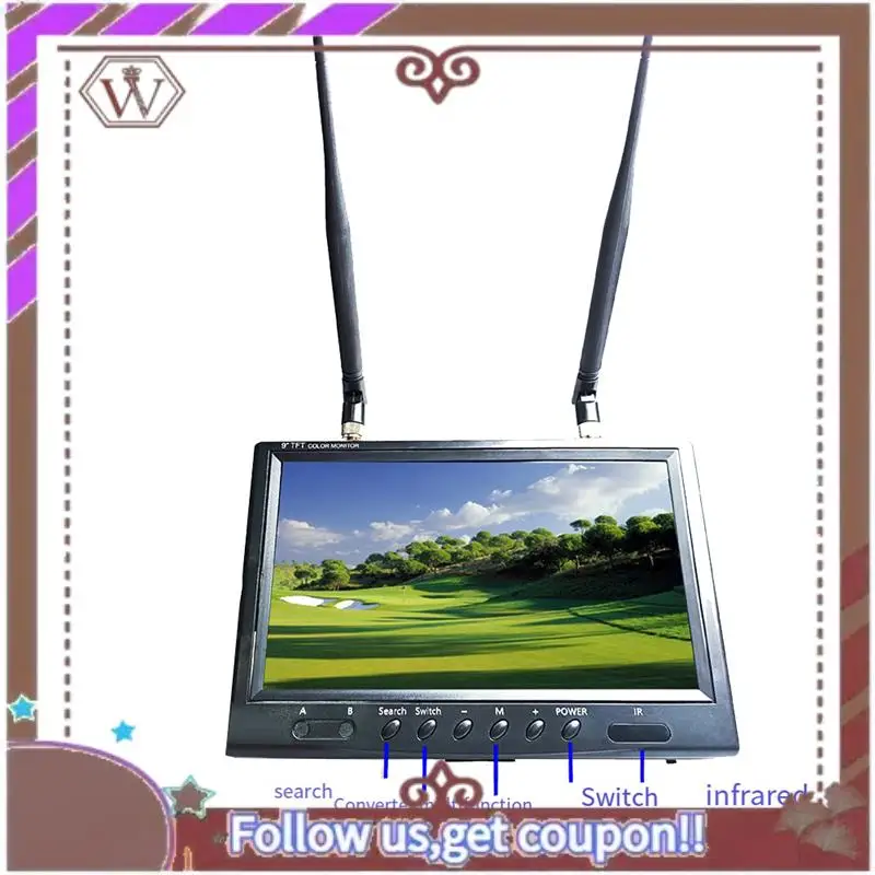 ABBG-9 Inch 5.8G FPV Monitor LCD Screen 800X480 20Hz--20Khz Stereo Dual Receiver For RC FPV Drone Quadcopter Easy To Use EU Plug