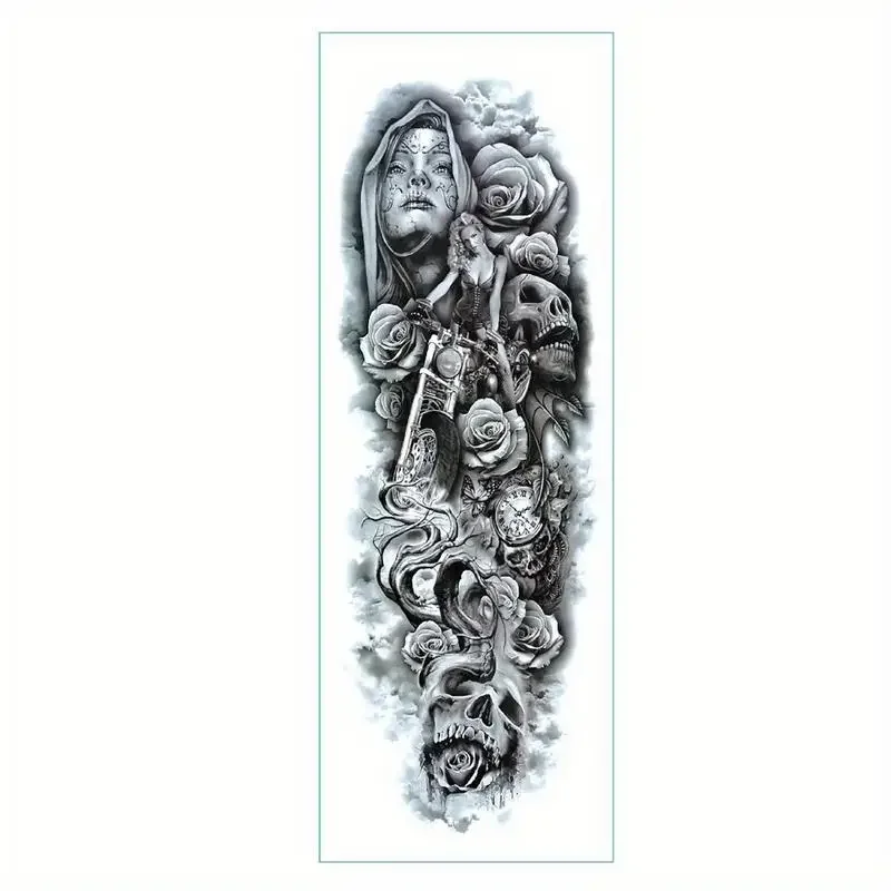 1Pc Large Arm Sleeve Tattoo Lion Crown King Rose Waterproof Temporary Sticker Wild Wolf Tiger Men Full Skull Totem Fake Tattoo