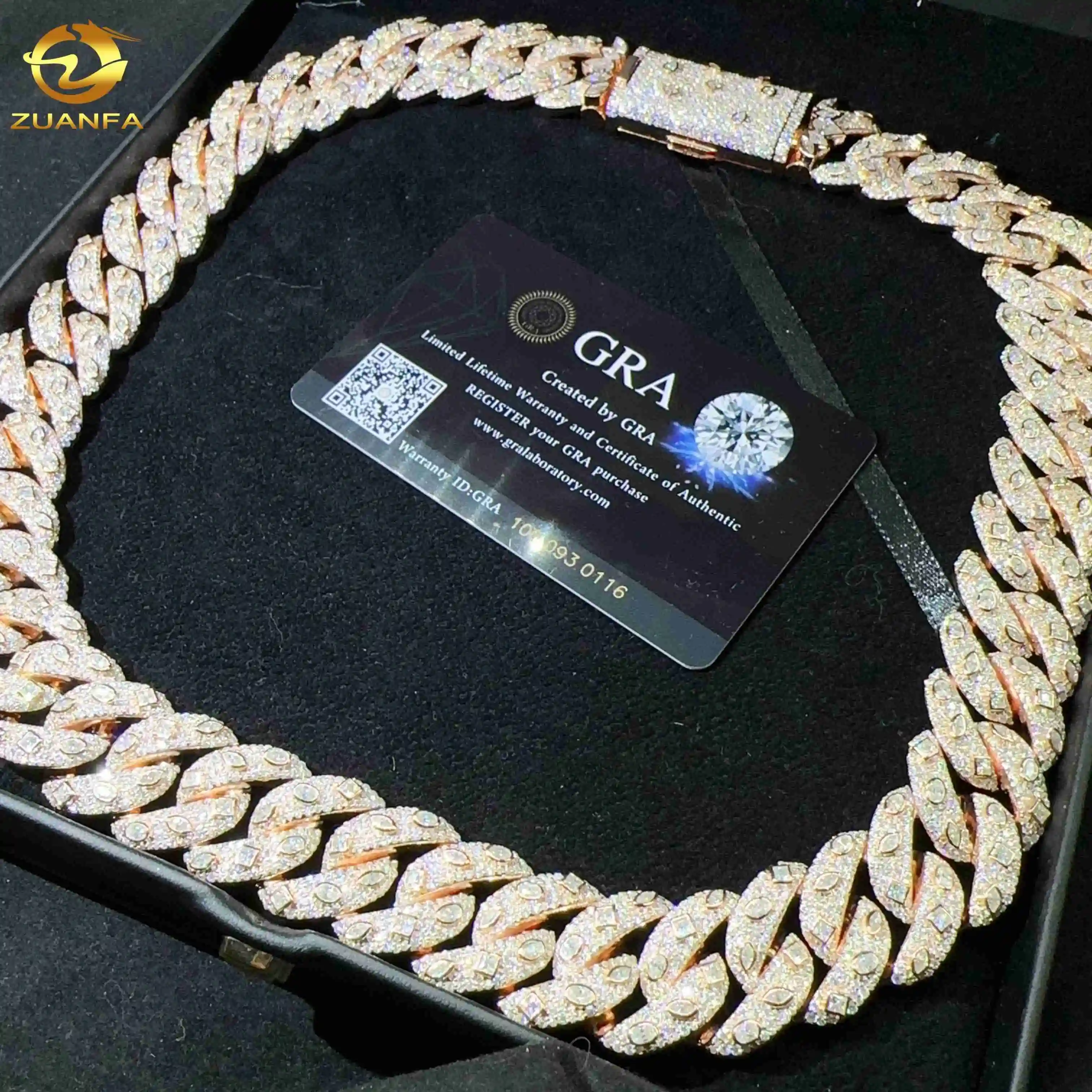 Hip Hop Jewelry Sterling Silver 925 20MM Necklace Iced Out VVS Moissanite Diamond Miami Cuban Link Chain 18K Gold Plated，
