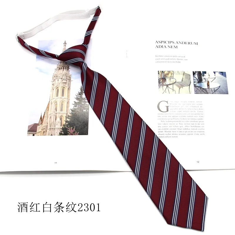 JK Lazy Ties Free Knot Striped Navy Necktie College Student Polyester Black Lazy-tie School Uniform Shirt Neckwear Unisex Cravat