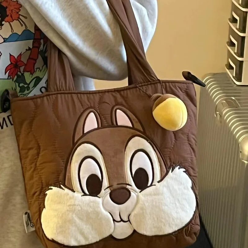 Disney Anime Chip&Dale Winter Large-Capacity Tote Handbag Cute College Student Commuter Shoulder Cartoon Crossbody Bag Girl Gift