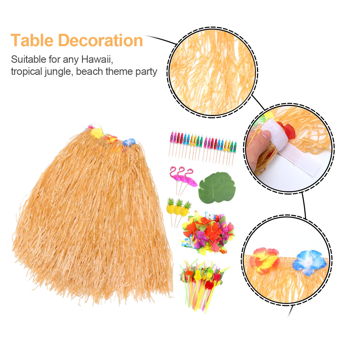 

145Pcs Hawaii Dining Table Decorations Assorted Color Plastic Party Supplies Hawaiian Banquet Table Skirt