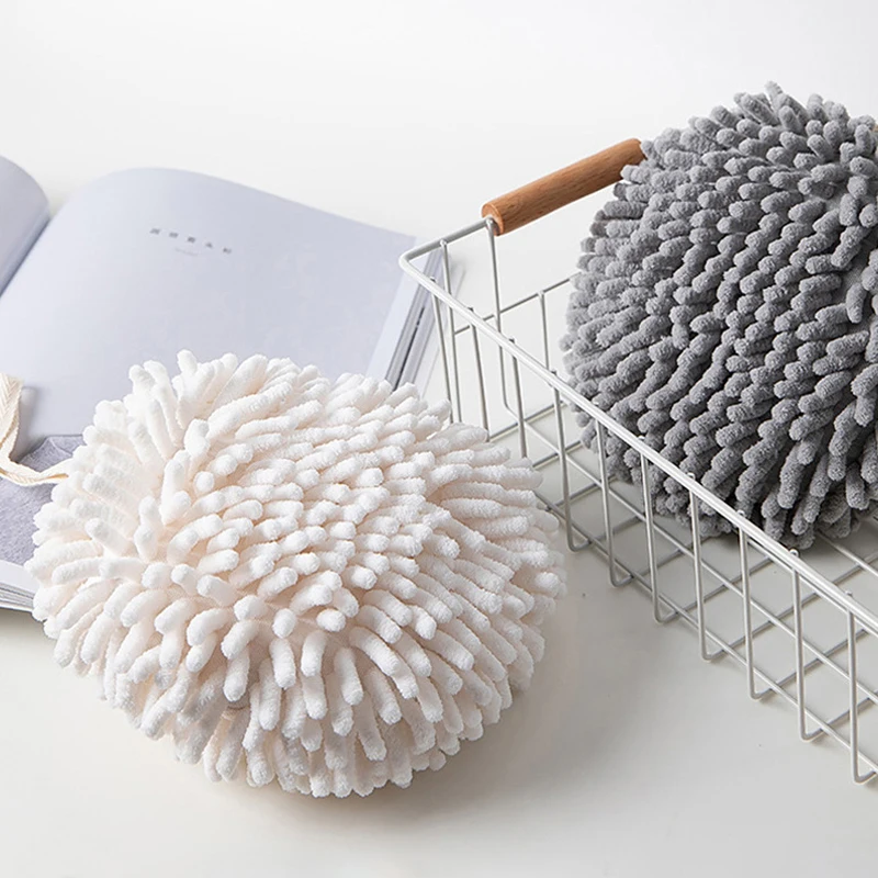 Hand Towel Absorbent Hanging Hand Towel Ball For Kitchen & Bathroom - Quick-Dry Chenille Plush Towel Household Cleaning Rag