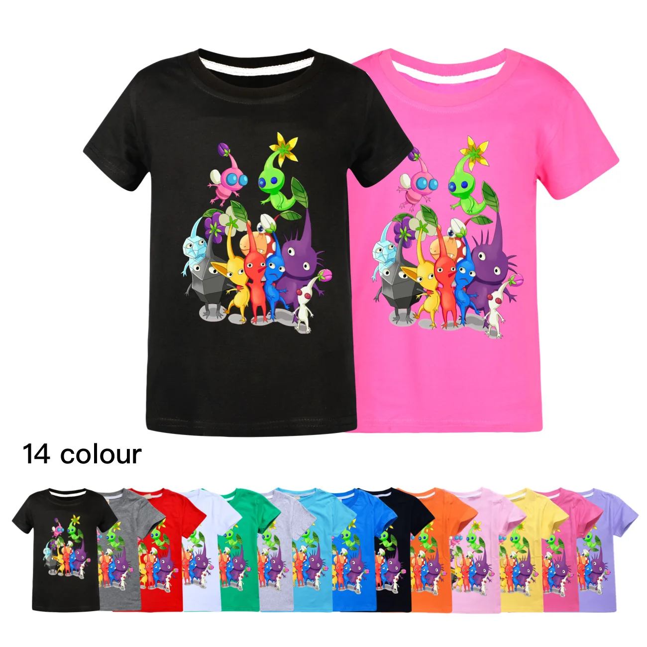 

New Game Pikmin T SHIRT Kids 2024 Summer Clothes Tododler Girls Cartoon T-shirts Baby Boys Short Sleeve Cotton T Shirts 2-16Y