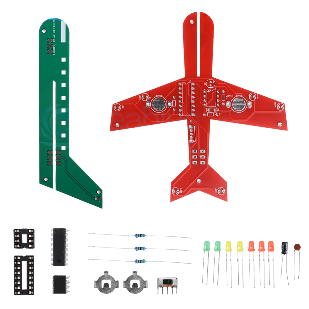 NE555+CD4017 Electronic Small Airplane Flash 7 LED Flow Light Circuit Making Kit DIY Welding Practice Parts Red/Green/Yellow