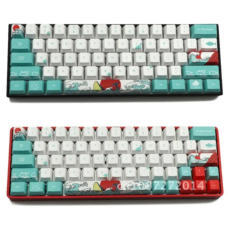 

71 клавиши Ukiyo-e Sea Coral Keycap, сублимационный OEM профиль, механическая клавиатура Keycap для GH60 XD64 DZ60 GK61 GK64