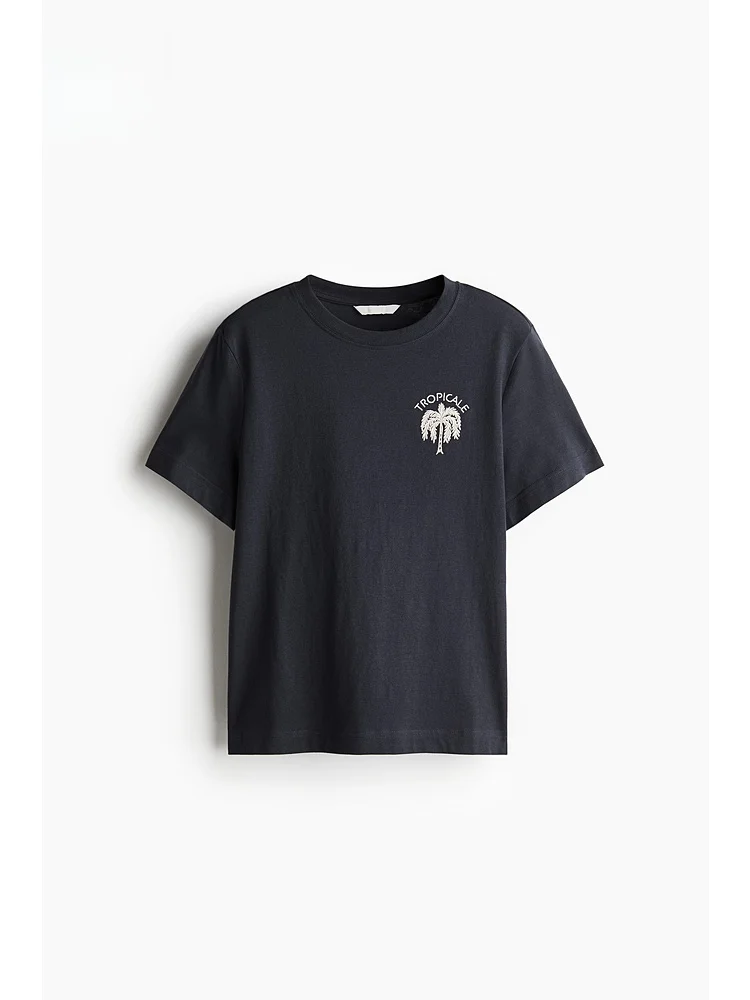 H&M Damen-T-Shirt, lockere Passform, S Sve, rundes Ne-Druckmuster, amerikanisches SLE-Freizeitoberteil für den Frühling 2025,