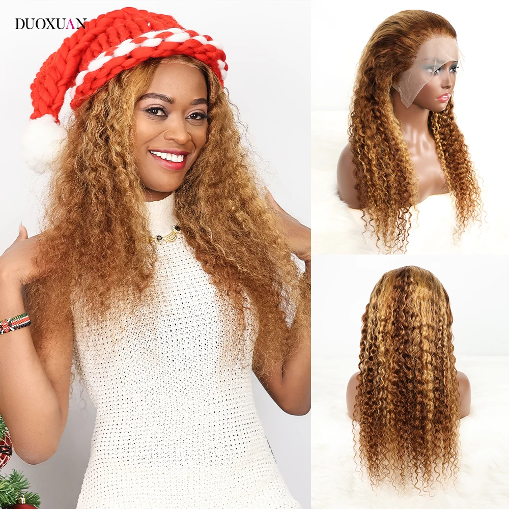 

26 Inch Highlight Lace Front Wig Human Hair Deep Wave 13x4 Lace Frontal Wigs Human Hair 200% Density P4/27 Colored Curly Wigs