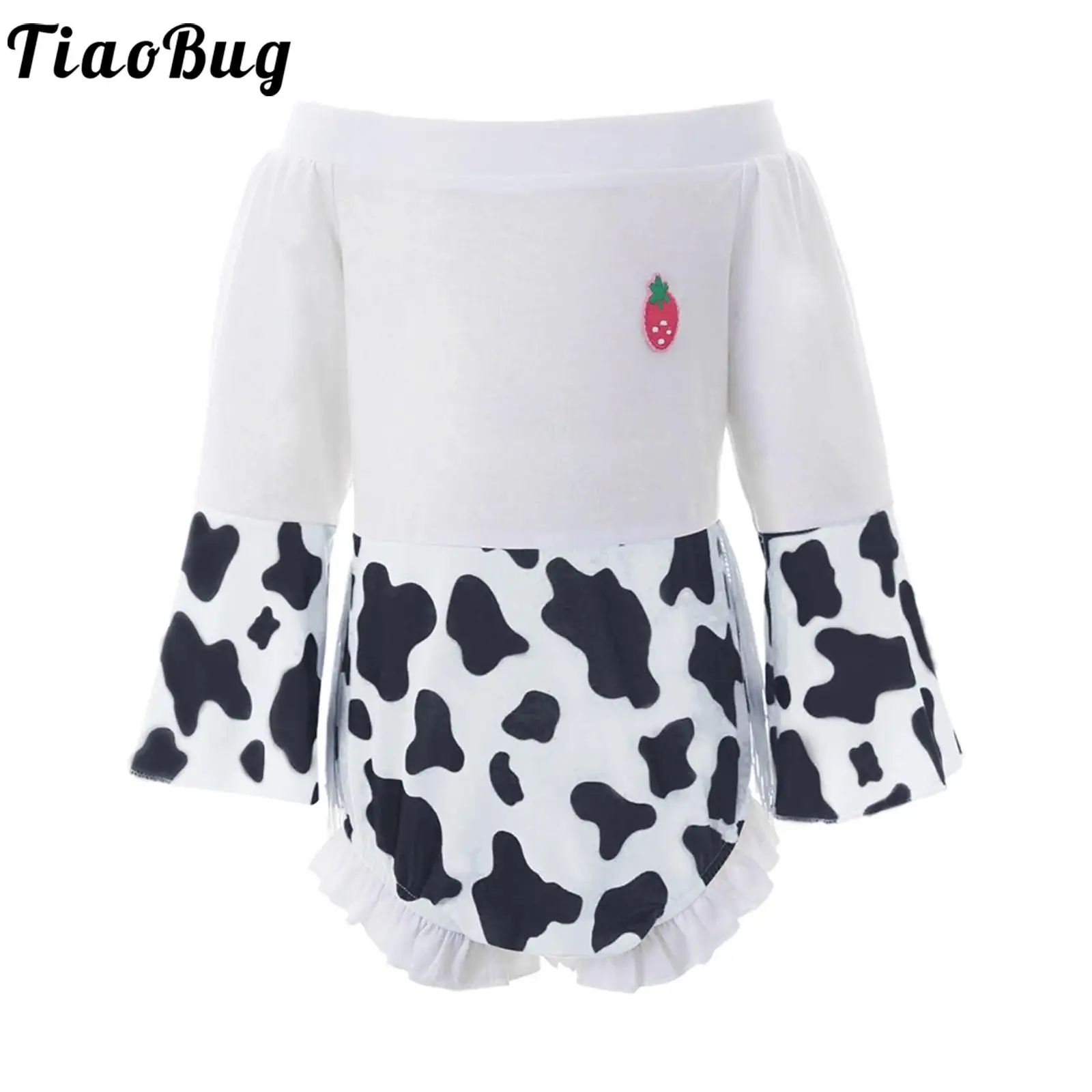 

Baby Clothes Cute Cow Printed Rompers Flared Sleeve Fringe Ruffle Jumpsuit Bodysuit Halloween Themed Party Fancy Dress Up Outfit