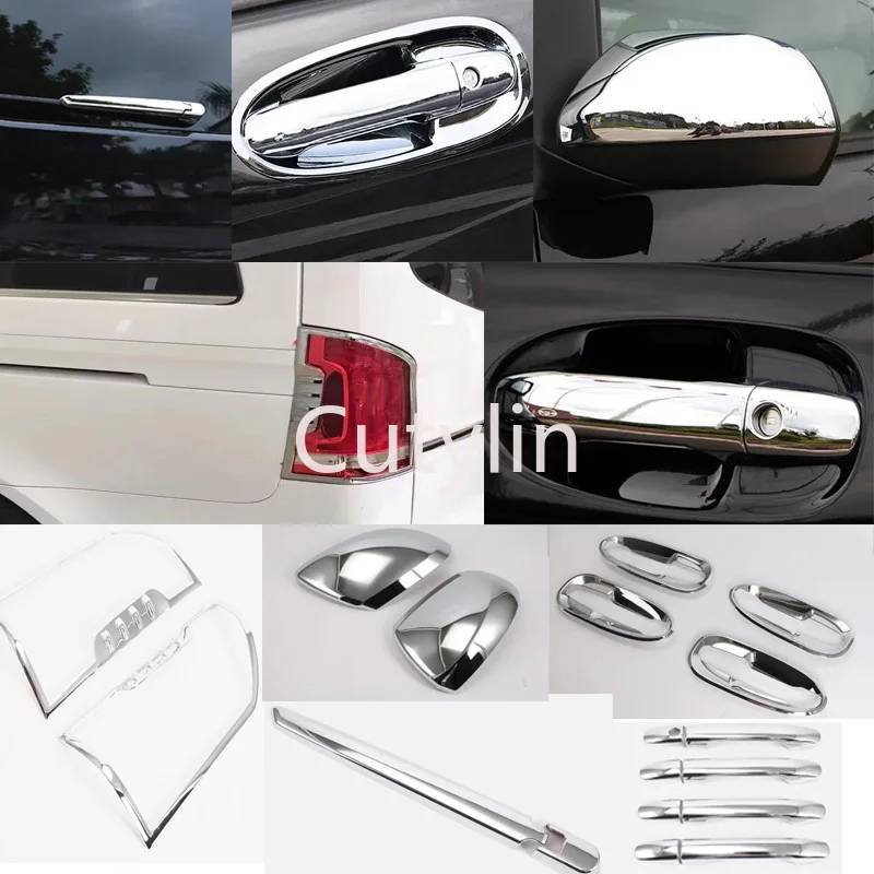 

For Mercedes Benz Vito V Class 2024 2025 ABS Chrome Rear Light Bezel Cover Trim Rearview Mirror Cover Overlay door handle bowl