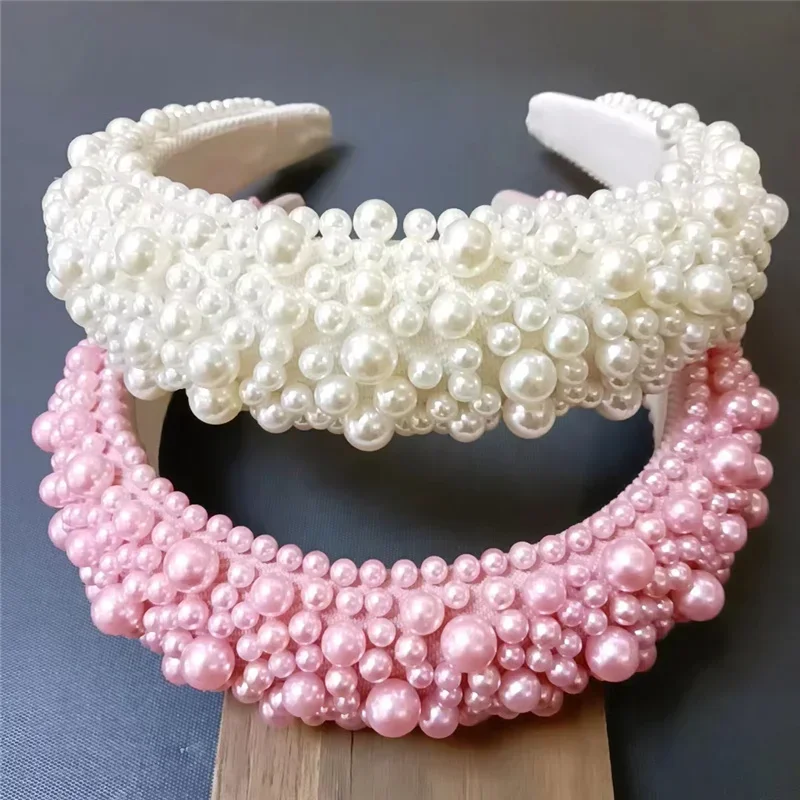 Vintage Baroque Rhinestone Headbands Geometric Shape Personality Pearl Crystal Hairband Hair Accessories Catwalk Bridal Headband