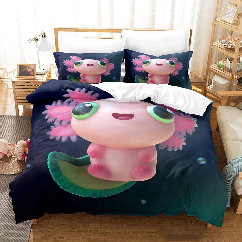 Imagem -04 - Conjunto de Cama Kawaii Animal Axolotl Único Gêmeo Completo Queen King Size Conjunto de Cama Aldult Kid Bedroom Duvetcover Conjunto 3d Anime 2023