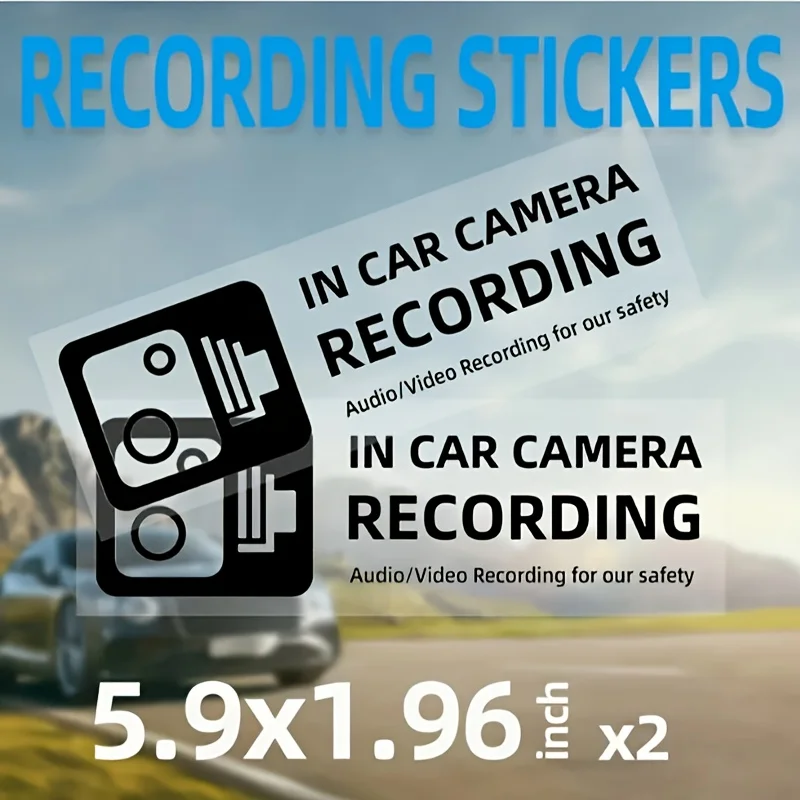 Vehicle Dash Cam Warning Sticker Recording Notice Label Color Black‑White Warm Reminder Identification Decal