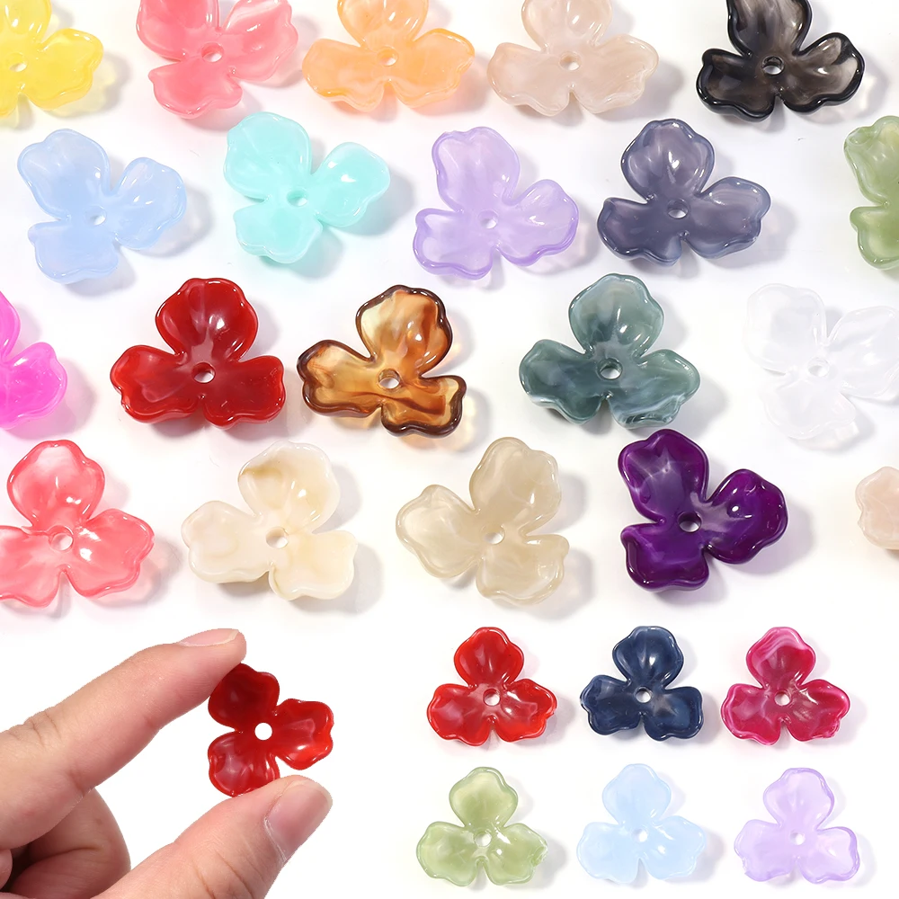 10 Stück/Set Bunte Dreiblättrige Blumen-Perlenkappen Lose Abstandshalter-Acrylperlen für DIY-Anhänger, Ohrringe, Armbänder, Schmuckzubehör