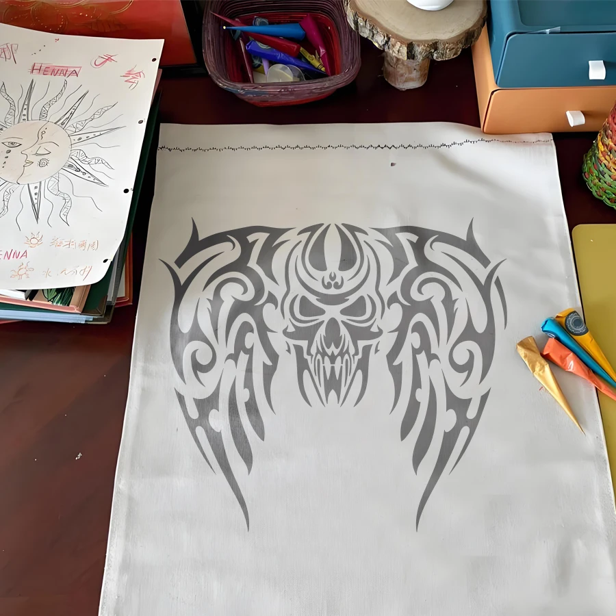 14-teiliges wiederverwendbares Totenkopf-Malschablonen-Set, 20,3–30,5 cm große Skelett-Kopf-Vorlagen für Wand, Holz, Stoff, DIY, Basteln, Karten, Scrapbooking