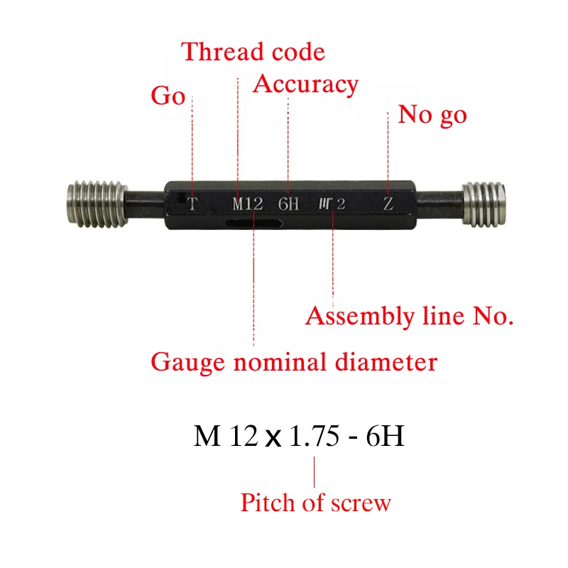 1Pc Thread Plug Gauge High Accuracy Double-End GO/NO GO Gage Hand Tool Metric Gage 6H Precision Internal Screw Gage Customizable