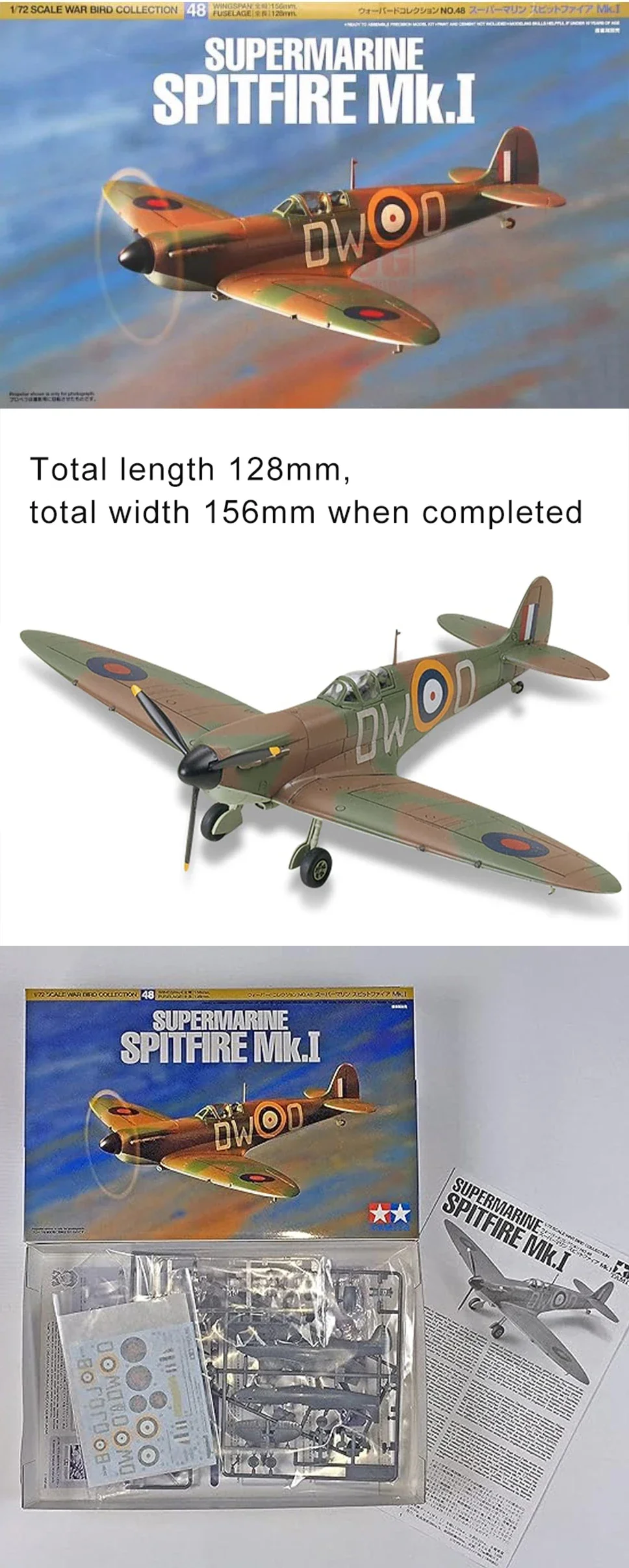 TAMIYA-Kit de modèle d'avion assemblé, Spitfire britannique, MKI Fighter, 60748, 1/72