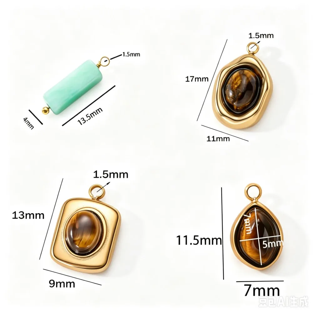 5Pcs Stainless Steel Color Natural Stone Charm Cylinder Pendant For DIY Necklace Bracelets Earrings Jewelry Making Material Bulk