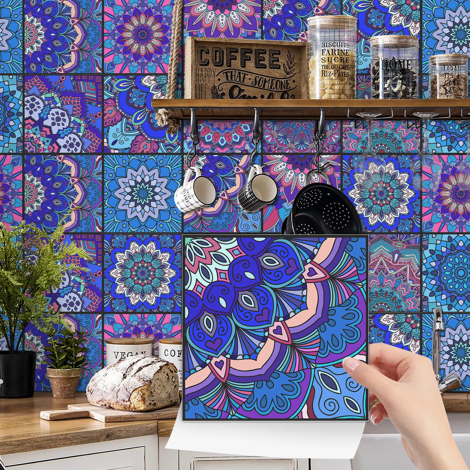

24Pcs Mandala Tile Stickers, Waterproof & Scratch-Resistant PVC, Strong Adhesive, 10/15/20cm Sizes, for Walls, Floors, DIY Decor