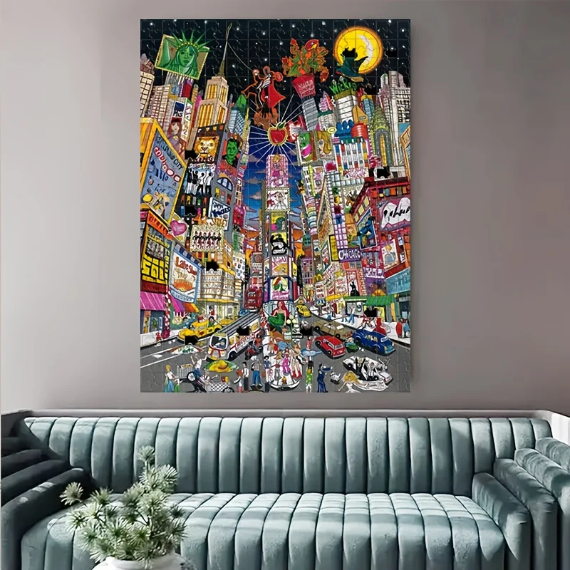 1000 قطعة من ألغاز مدينة نيويورك تايمز المربعة - أفق مدينة نيويورك المتشددين مع تاكسي أصفر، تمثال الحرية، تحدي اللغز لـ Adu