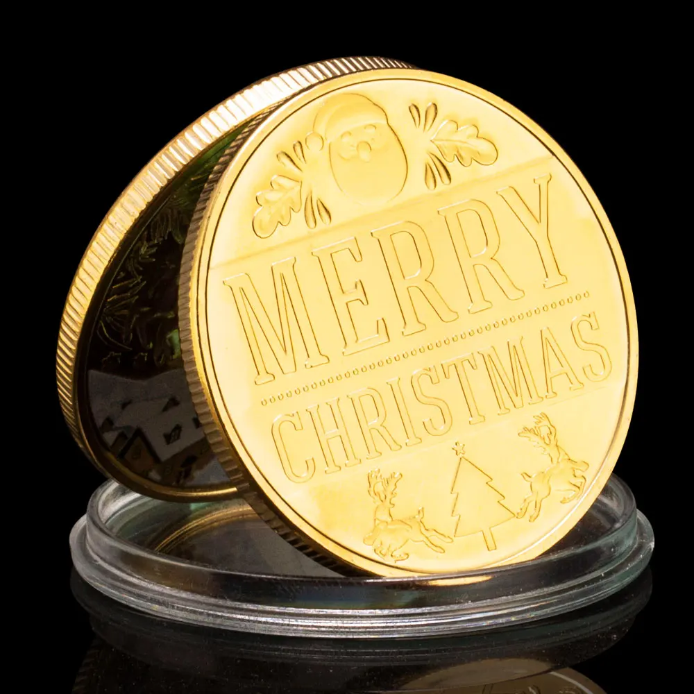 Christmas Decorations Merry Christmas and Happy New Year Santa Claus Wishing Coins Golden Plated Commemorative Coin