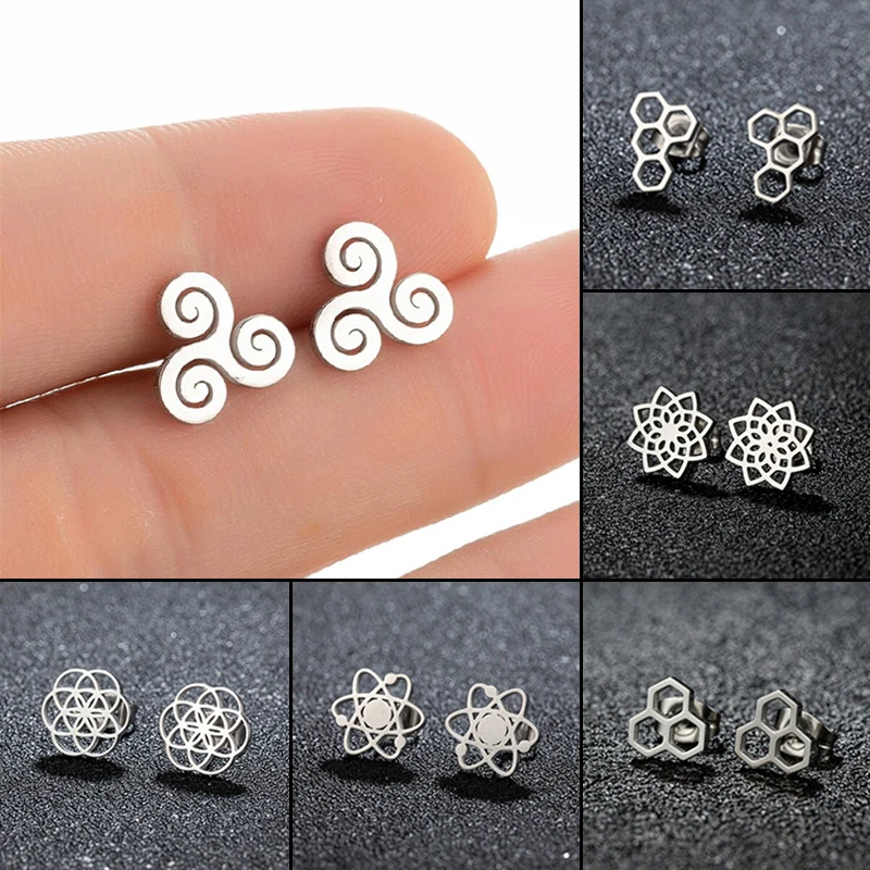 Bohemian Stainless Steel Mandala Flower Earring Hollow Molecule Ear Jewelry Girls  Multiple Geometric Earrings Gifts Accessories