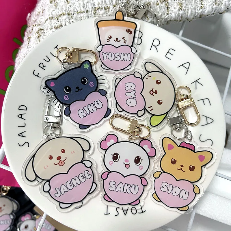 KPOP SION RIKU YUSHI Cartoon Keychain JAEHEE RYO Acrylic Double-side Member Letter Printed Keyring Bag Accessories Fans Collect