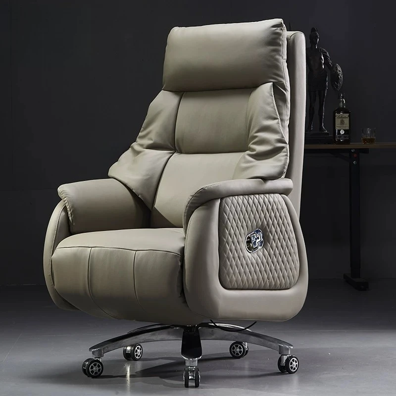 Luxury Minimalist Genuine Leather Executive Office Seating Work Furnish Multi-Function Full Recline High-End Rest Furnishing