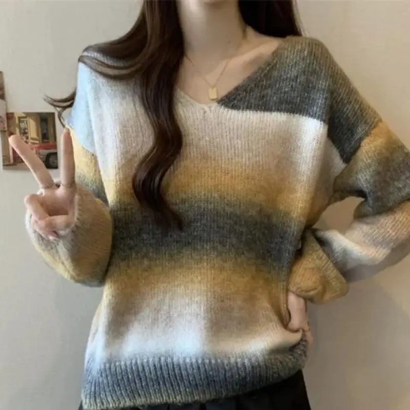 فتاة الخامس الرقبة شريط سترة الأميرة موضة عادية كم طويل محبوك قميص الخريف الشتاء الملابس خارج الملابس الداخلية الدوبامين #3