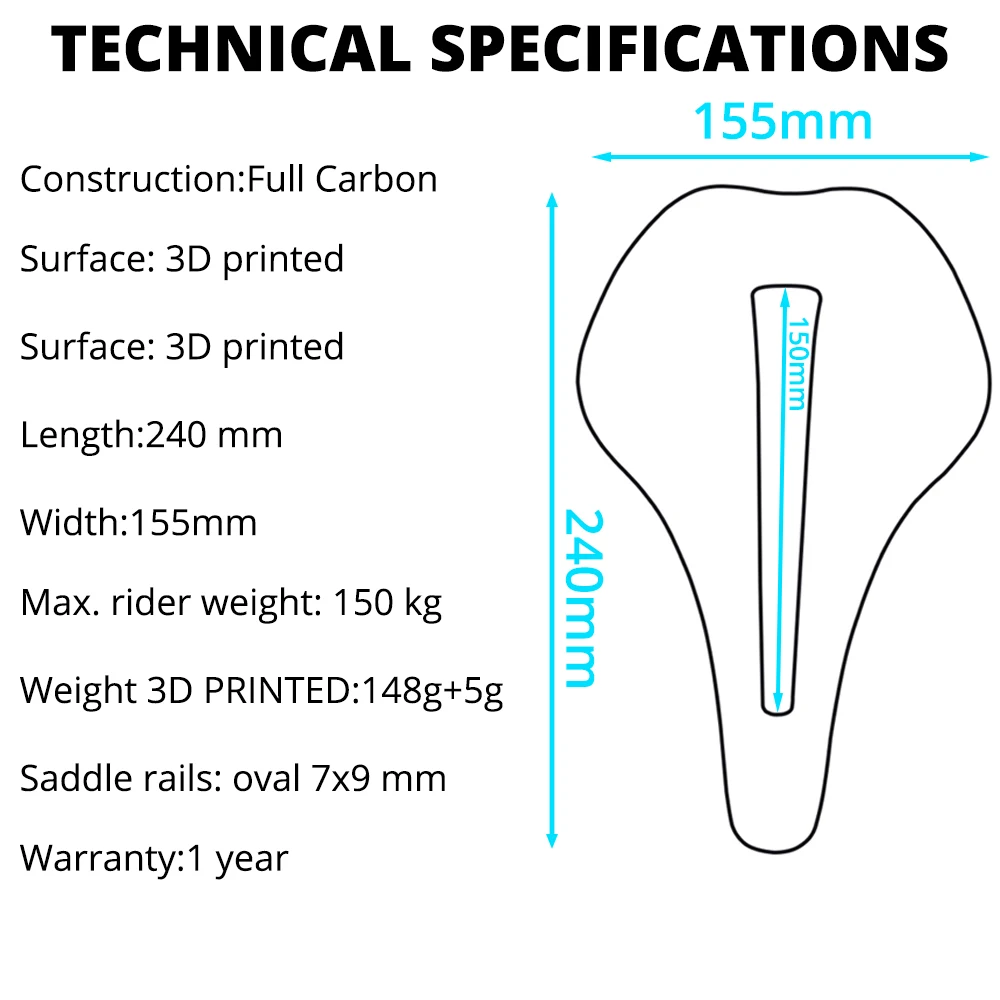 Ultra 3D-Gedruckter Ultraleichter Fahrradsattel 148g 240x155mm Karbonsattel Fahrradsitze für MTB Rennrad Gravel Bike Teile – Detail 3
